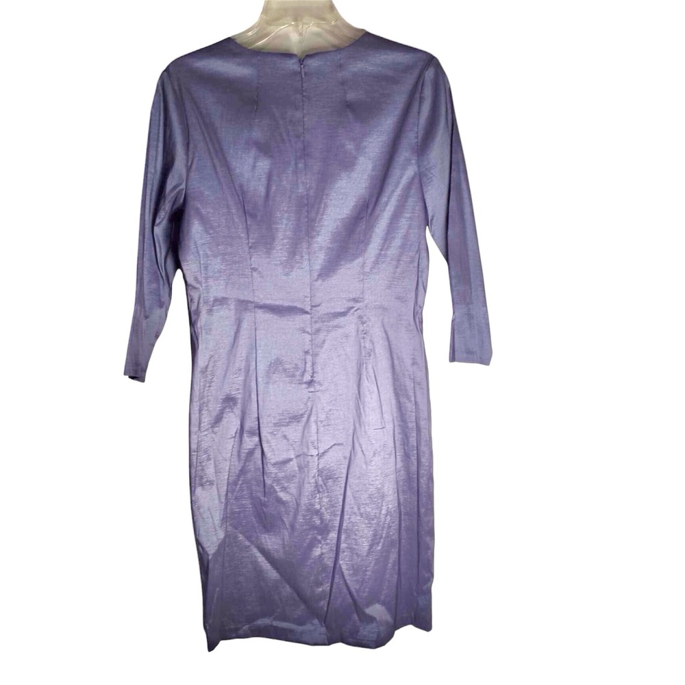 Alex Evening Cocktail Dress Lavender Faux Wrap Stretch Satin Sheath Size 10 - Picture 4 of 8